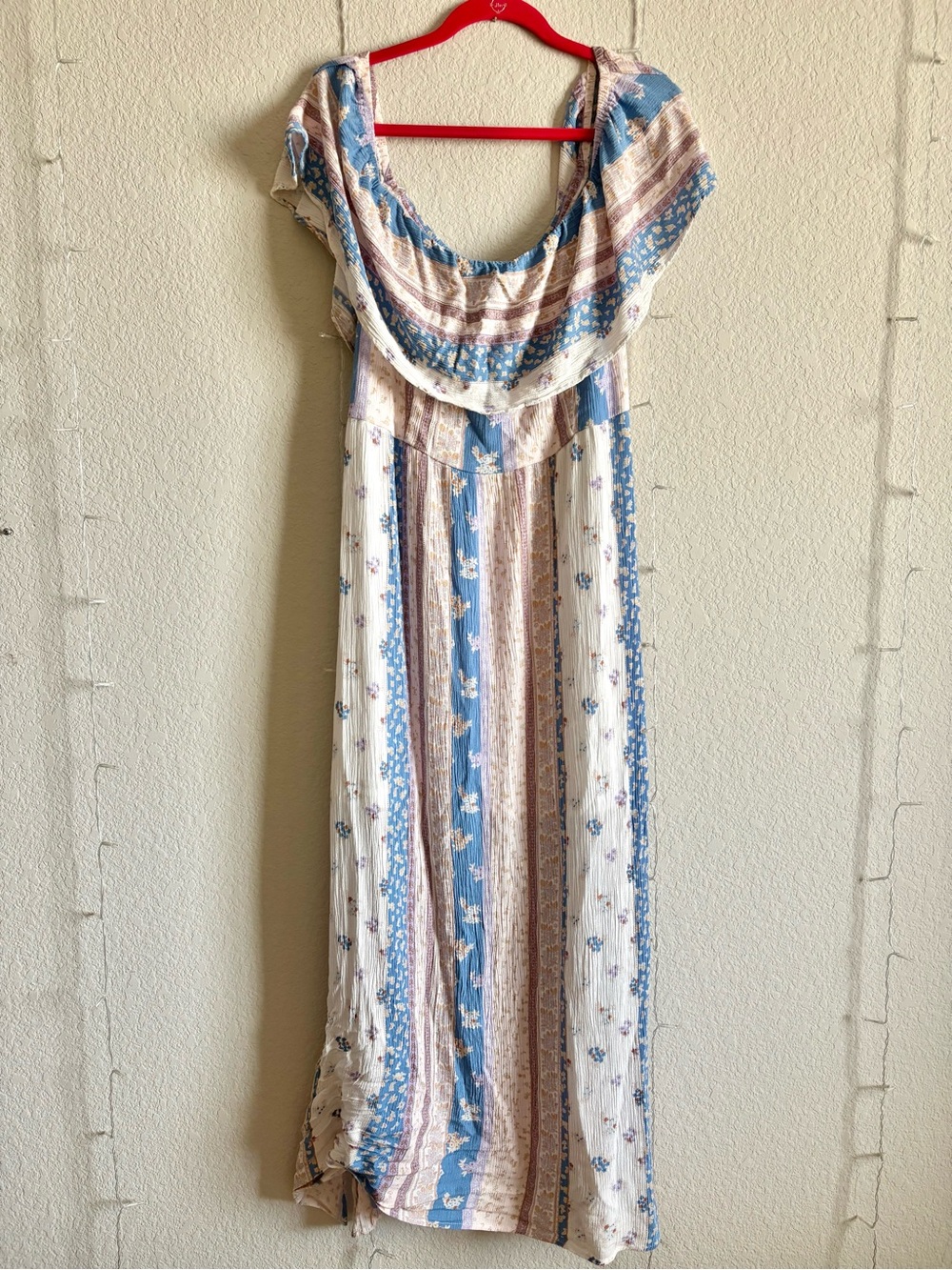 Versona Blue and Cream Striped Floral Maxi Dress